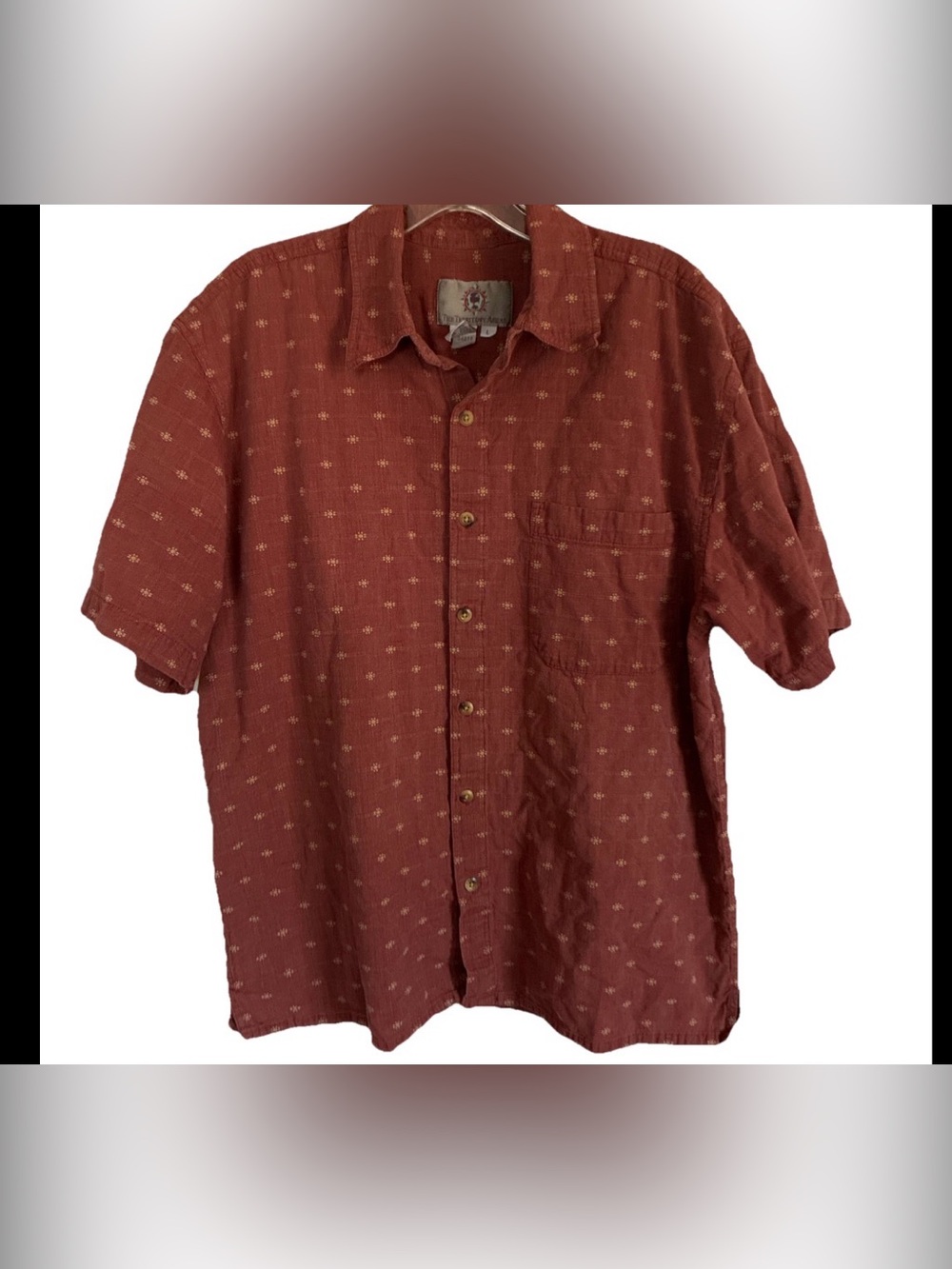 The Territory Ahead Rust Short-Sleeve Button-Down Shirt with Tiny Print Sz Lg